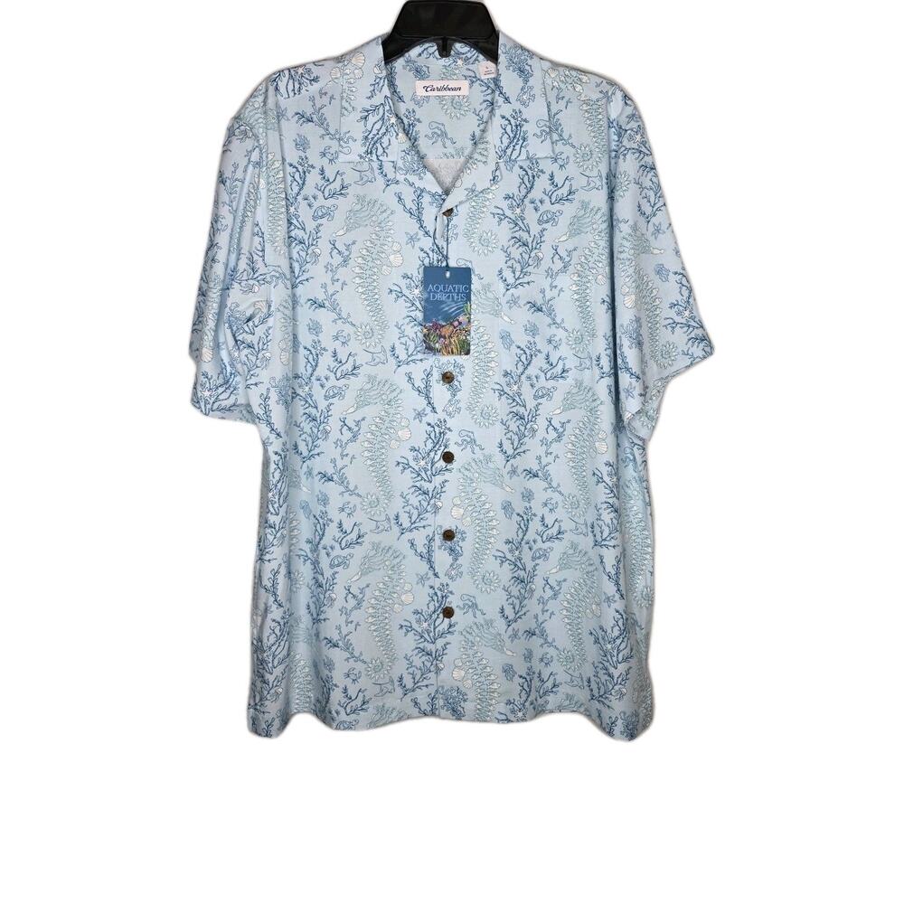 Caribbean Roundtree Yorke Mens L Blue Ocean Shirt Light Blue Button Down
